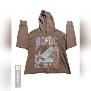 Women's Alter'd State Brown AC DC Let There Be Rock 1977 cropped hoodie